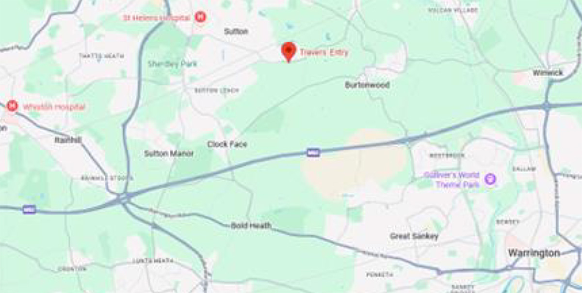 Location plan for land at Travers Farm, St Helens